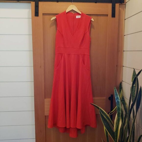 Eliza J High Low Fit & Flare Midi Dress Red 8 - Picture 3 of 9